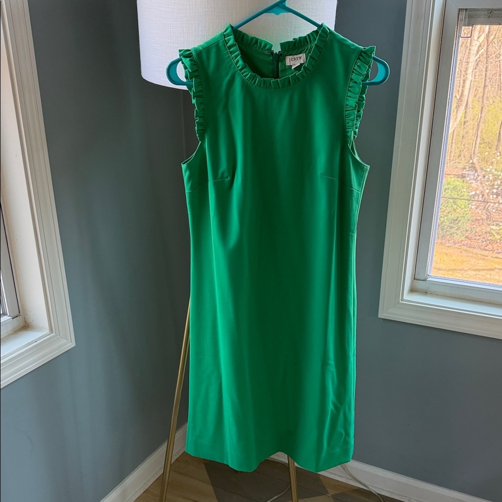 J. Crew Emerald Green Ruffle-Trim Shift Dress